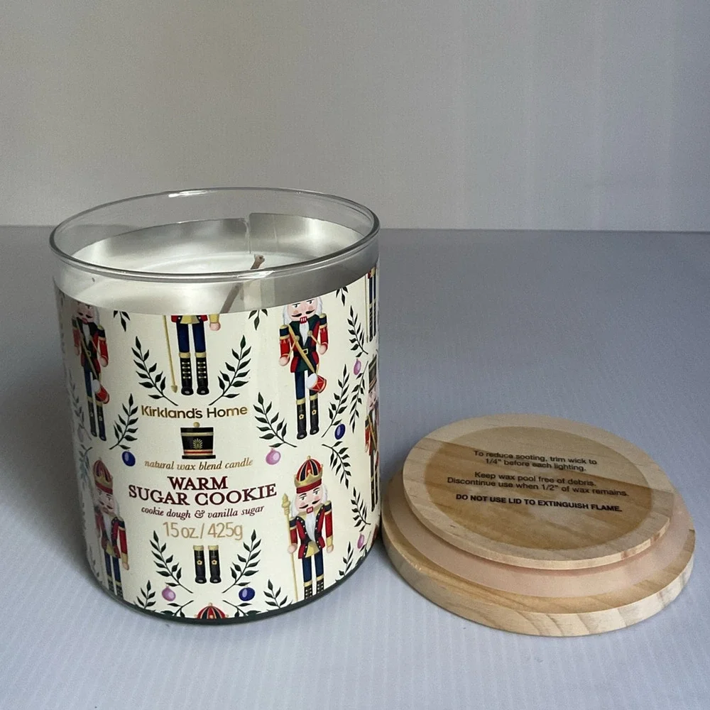 Kirkland’s Home Cookie Candle Warm Sugar 15 oz Nutcracker Jar w/ Embroidered Lid
